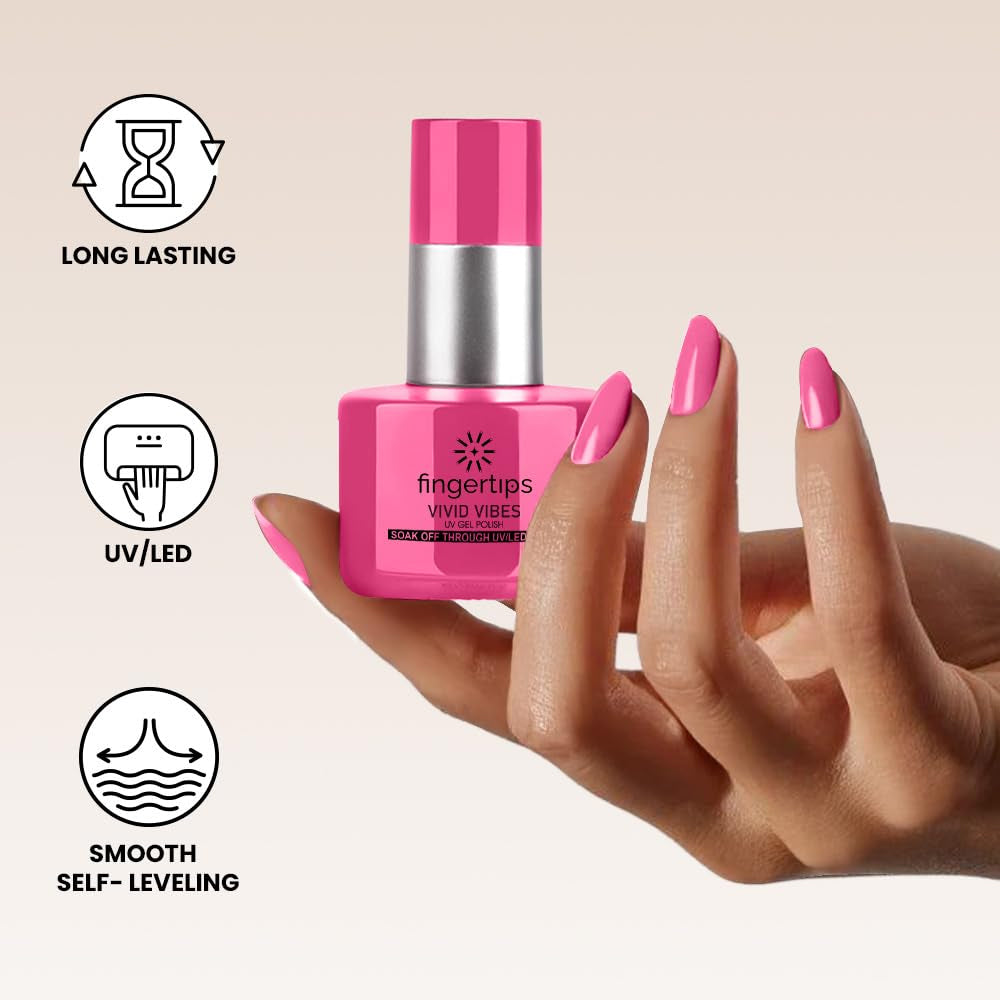 Fingertips Vivid Vibes Rose Pink UV Gel Polish (Shade 61) – Long-Lasting Soak-Off Gel Nail Color, 16ml