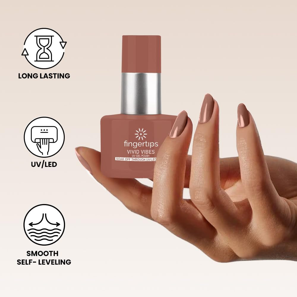 Fingertips Vivid Vibes Rustic Brown UV Gel Polish (Shade 70) – Long-Lasting Soak-Off Gel Nail Color, 16ml