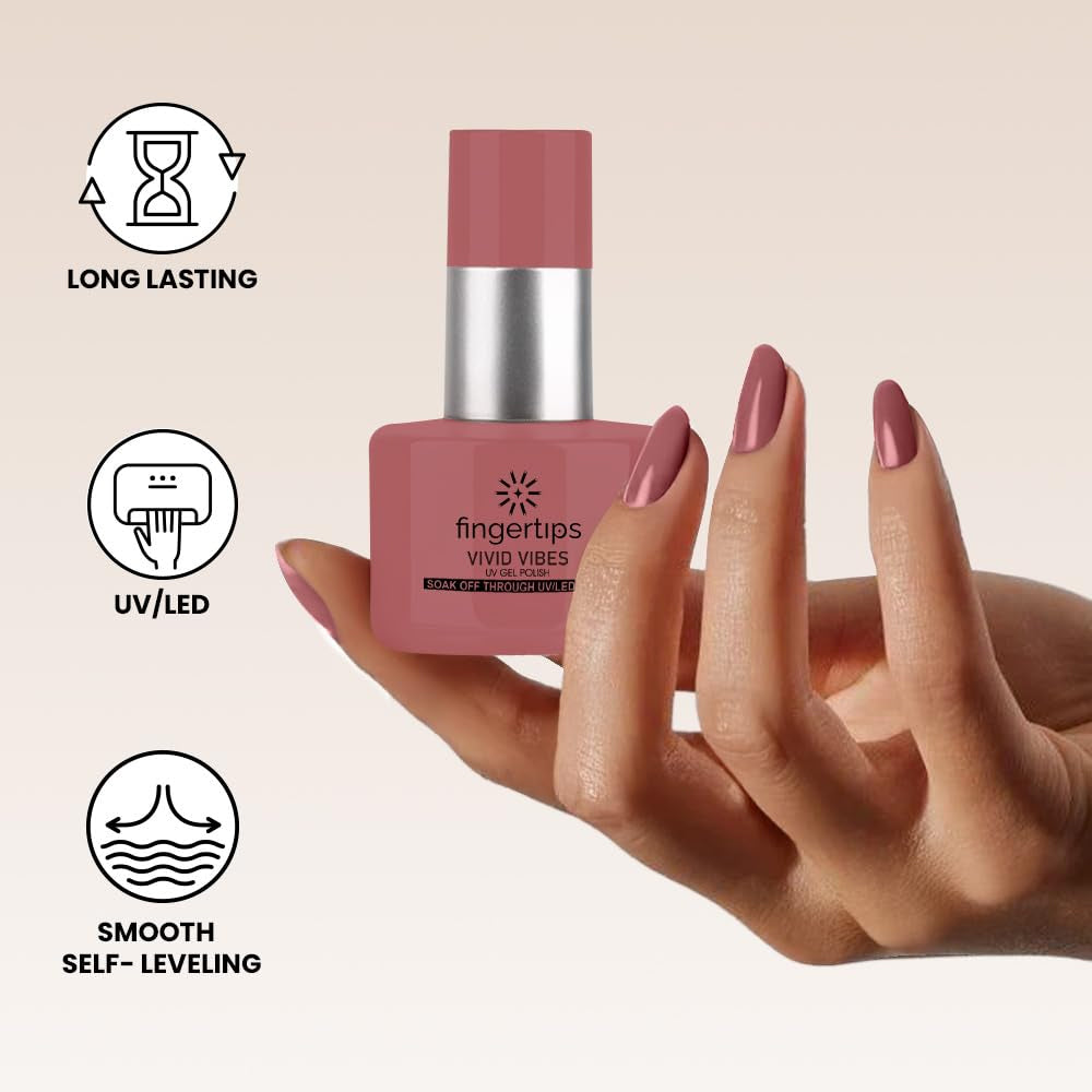 Fingertips Vivid Vibes Berry Blush UV Gel Polish (Shade 75) – Long-Lasting Soak-Off Gel Nail Color, 16ml