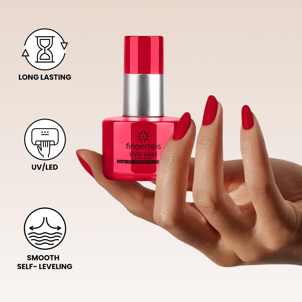 Fingertips Vivid Vibes Hot Scarlet UV Gel Polish (Shade 83) – Long-Lasting Soak-Off Gel Nail Color, 16ml