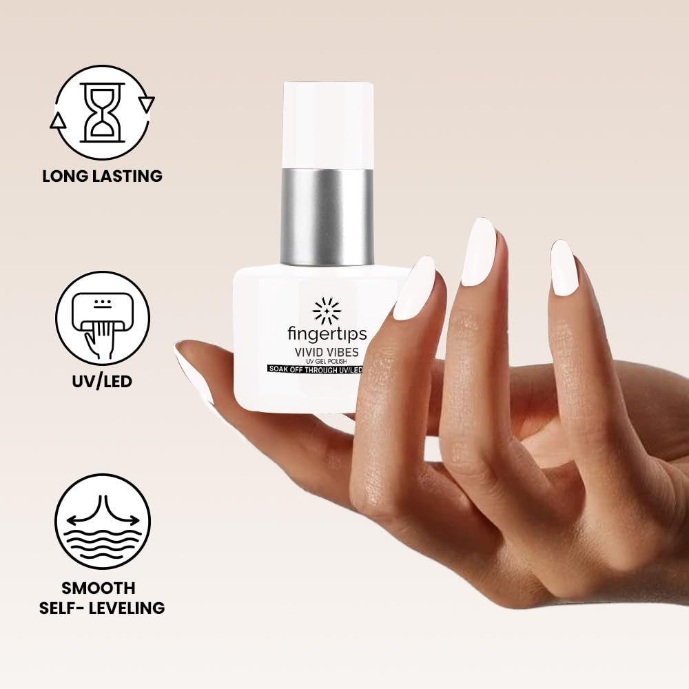 Fingertips Vivid Vibes Chalk White UV Gel Polish (Shade 91) – Long-Lasting Soak-Off Gel Nail Color, 16ml