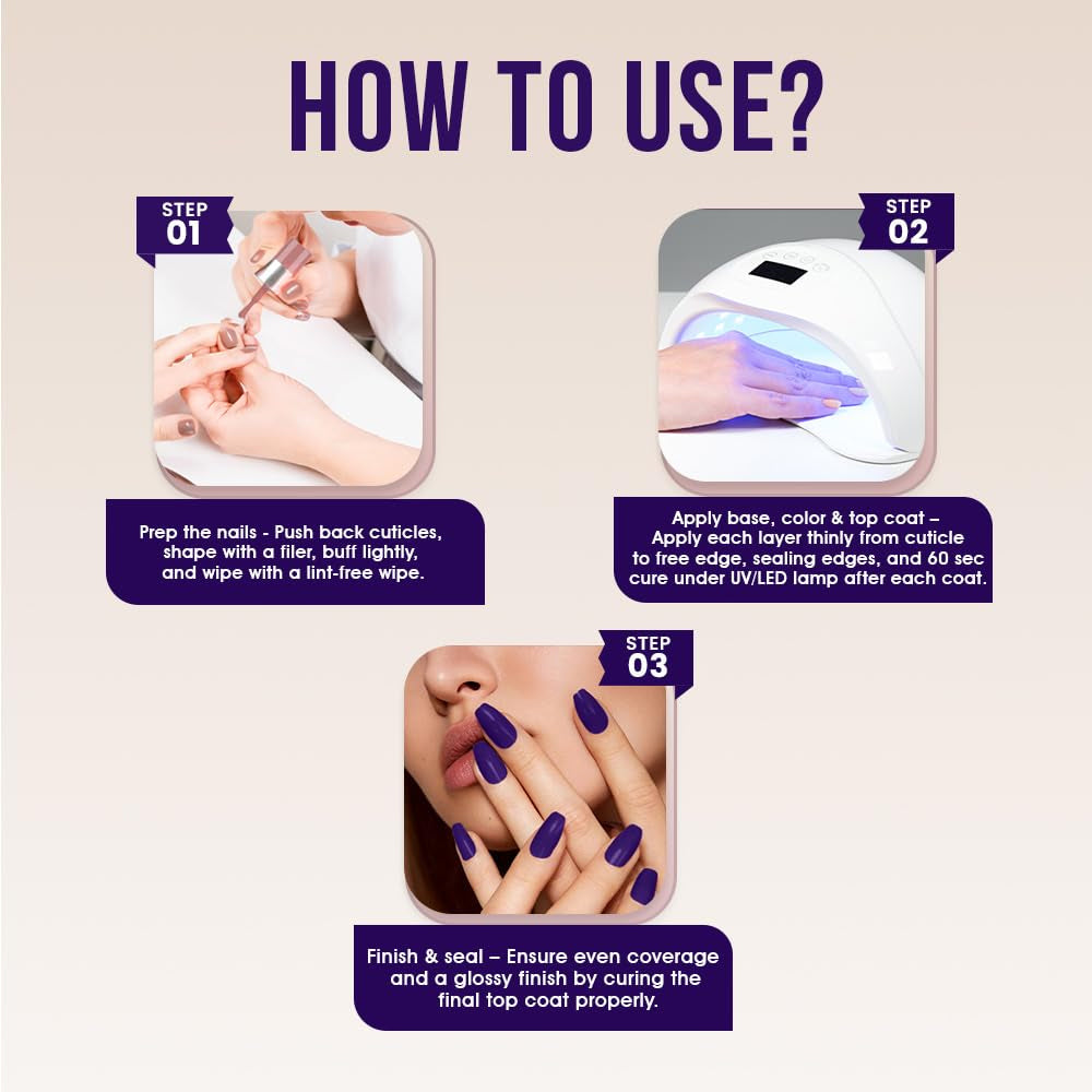 Fingertips Vivid Vibes Midnight Navy UV Gel Polish (Shade 34) – Long-Lasting Soak-Off Gel Nail Color, 16ml