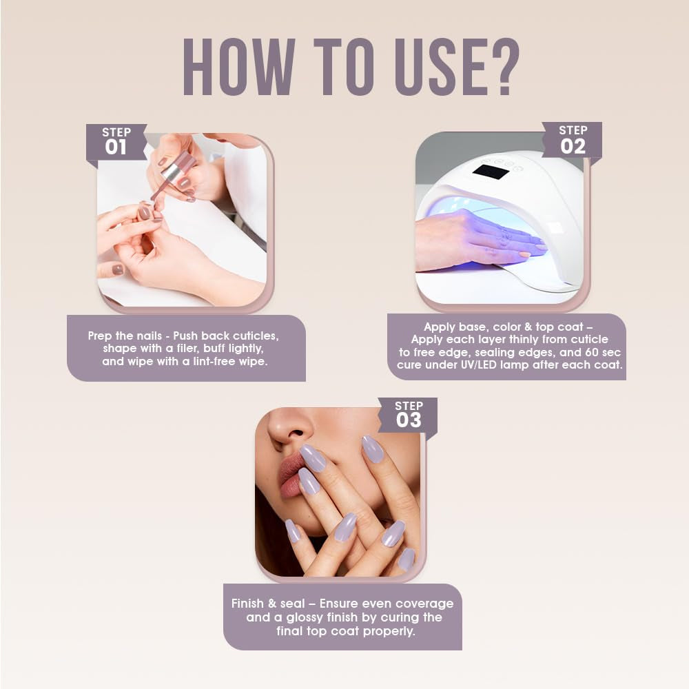 Fingertips Vivid Vibes Lavender Dust UV Gel Polish (Shade 37) – Long-Lasting Soak-Off Gel Nail Color, 16ml