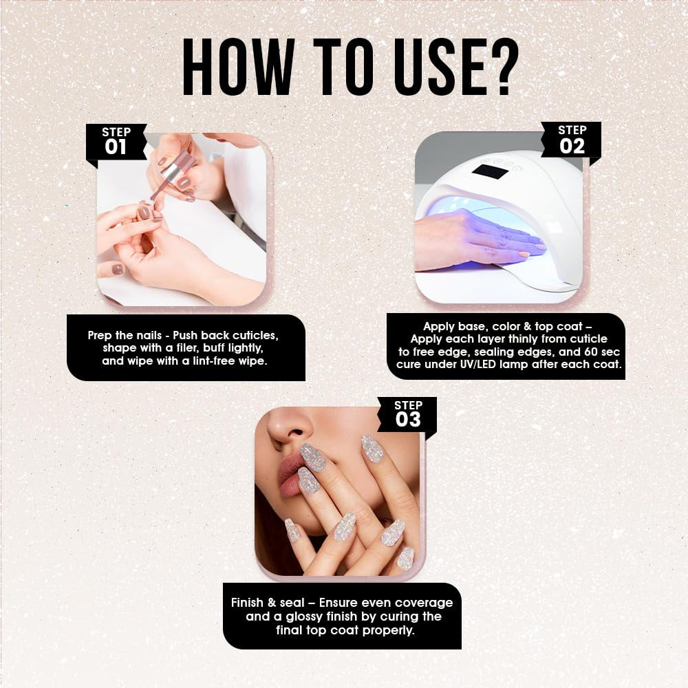 Fingertips Vivid Vibes Silver Foil UV Gel Polish (Shade 38) – Long-Lasting Soak-Off Gel Nail Color, 16ml