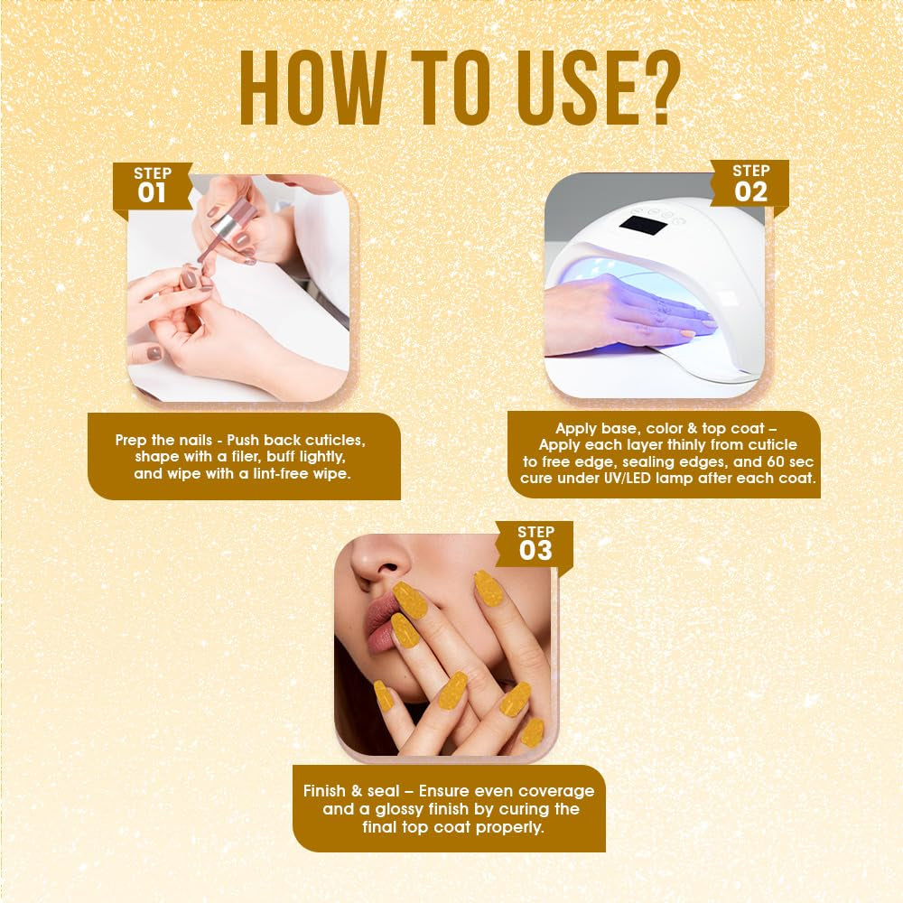 Fingertips Vivid Vibes Honey gold UV Gel Polish (Shade 39) – Long-Lasting Soak-Off Gel Nail Color, 16ml