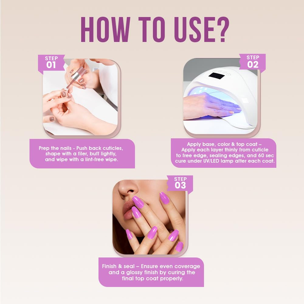 Fingertips Vivid Vibes Pastel purple UV Gel Polish (Shade 43) – Long-Lasting Soak-Off Gel Nail Color, 16ml