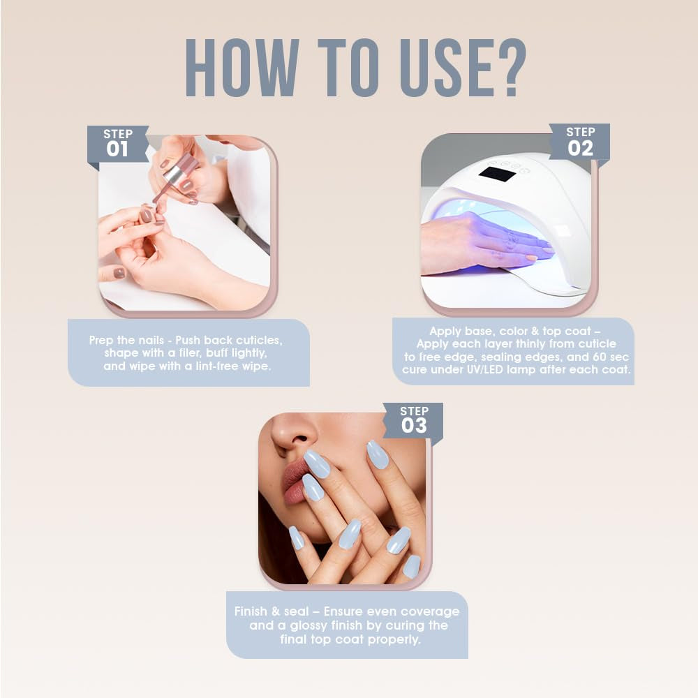 Fingertips Vivid Vibes Ice Sky UV Gel Polish (Shade 46) – Long-Lasting Soak-Off Gel Nail Color, 16ml