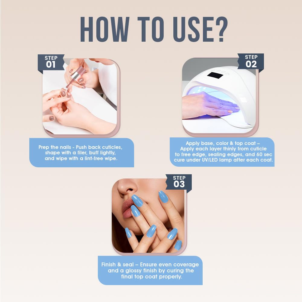 Fingertips Vivid Vibes Baby Blue UV Gel Polish (Shade 47) – Long-Lasting Soak-Off Gel Nail Color, 16ml