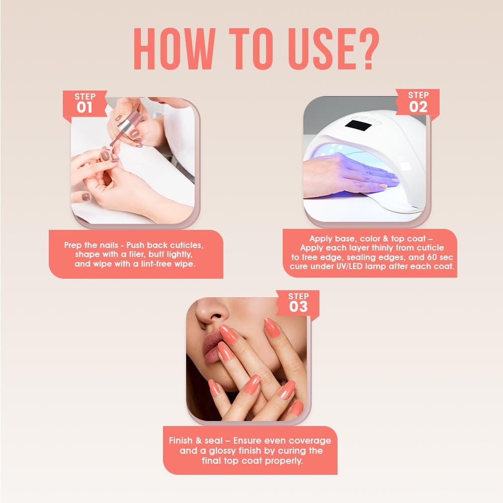 Fingertips Vivid Vibes Salmon UV Gel Polish (Shade 60) – Long-Lasting Soak-Off Gel Nail Color, 16ml