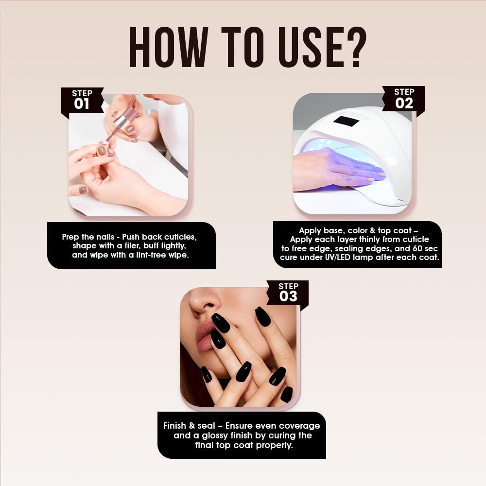 Fingertips Vivid Vibes Midnight Black UV Gel Polish (Shade 92) – Long-Lasting Soak-Off Gel Nail Color, 16ml