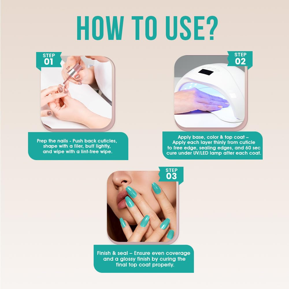 Fingertips Vivid Vibes Aqua Mint UV Gel Polish (Shade 49) – Long-Lasting Soak-Off Gel Nail Color, 16ml