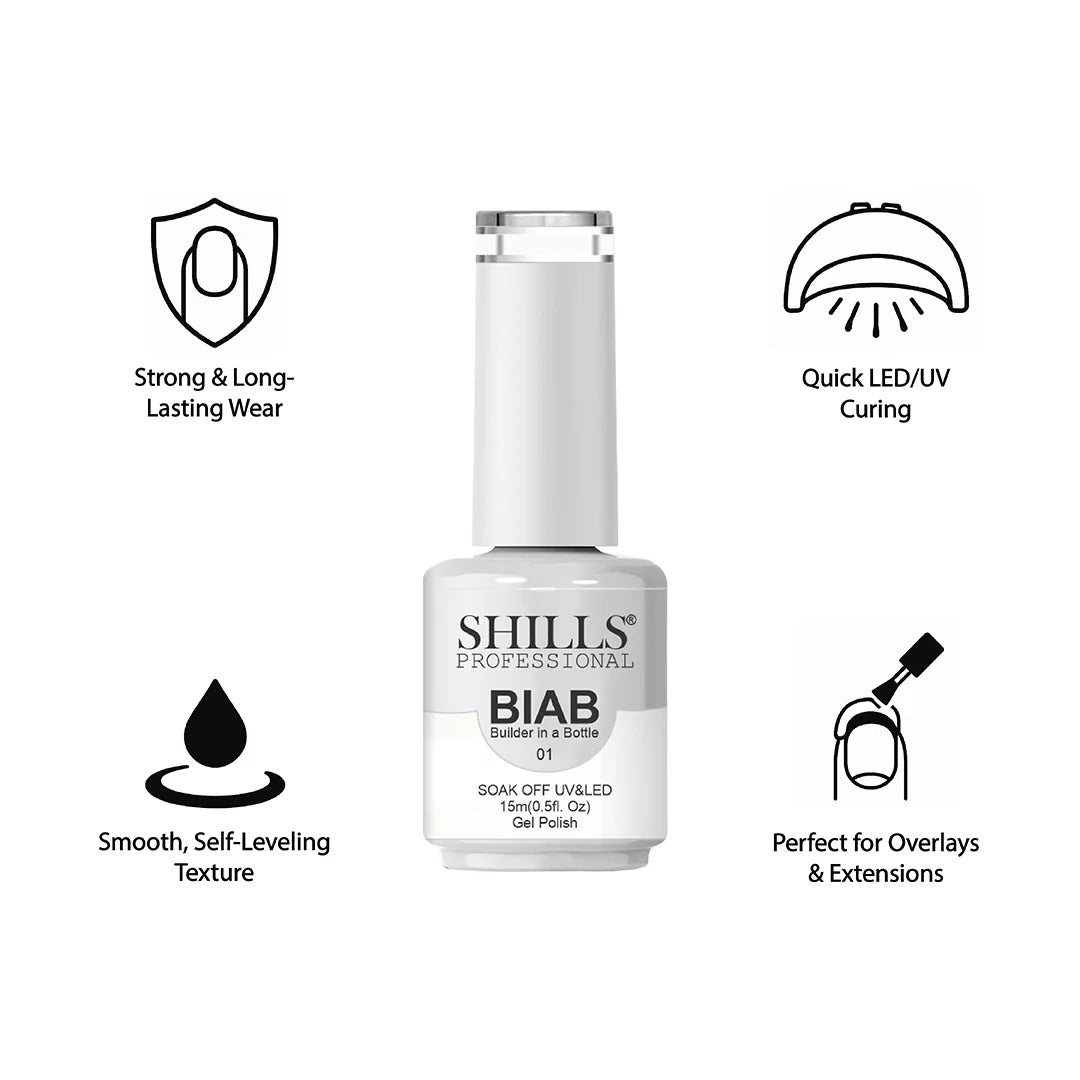 SHILLS Professional BIAB Gel Polish - Builder in a Bottle for Nail Extensions & Overlays (15ml) Shade 01