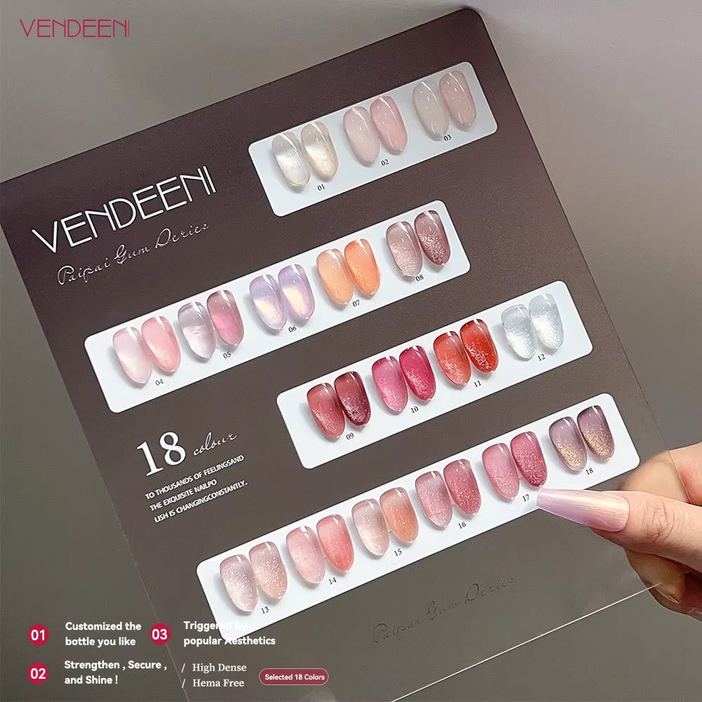 VENDEENI 18 Colors Gel Nail Polish Set – Nude, Glitter & Shimmer Collection | 15ml UV/LED Soak Off Gel | Long Lasting & Hema Free