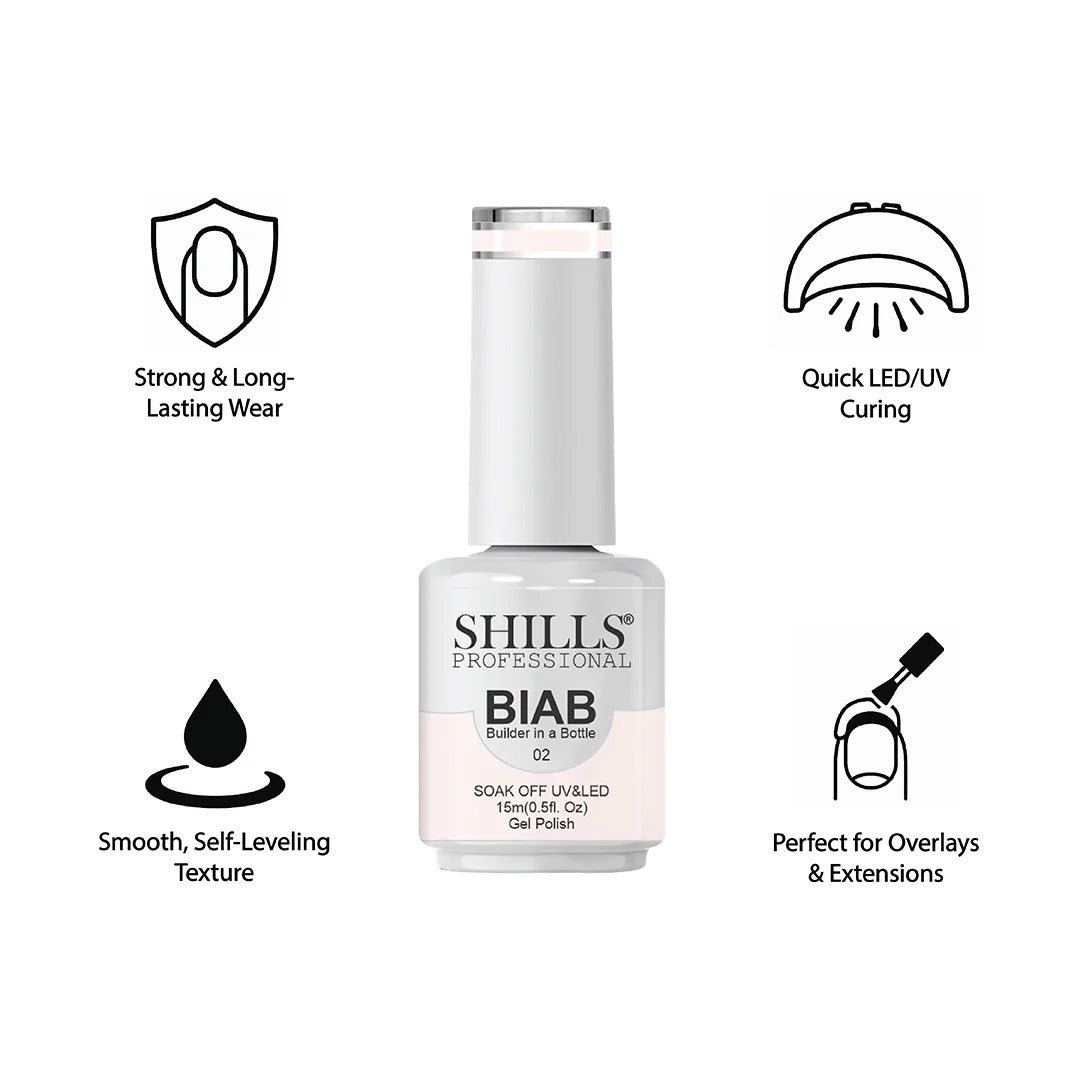 SHILLS Professional BIAB Gel Polish - Builder in a Bottle for Nail Extensions & Overlays (15ml) Shade 02