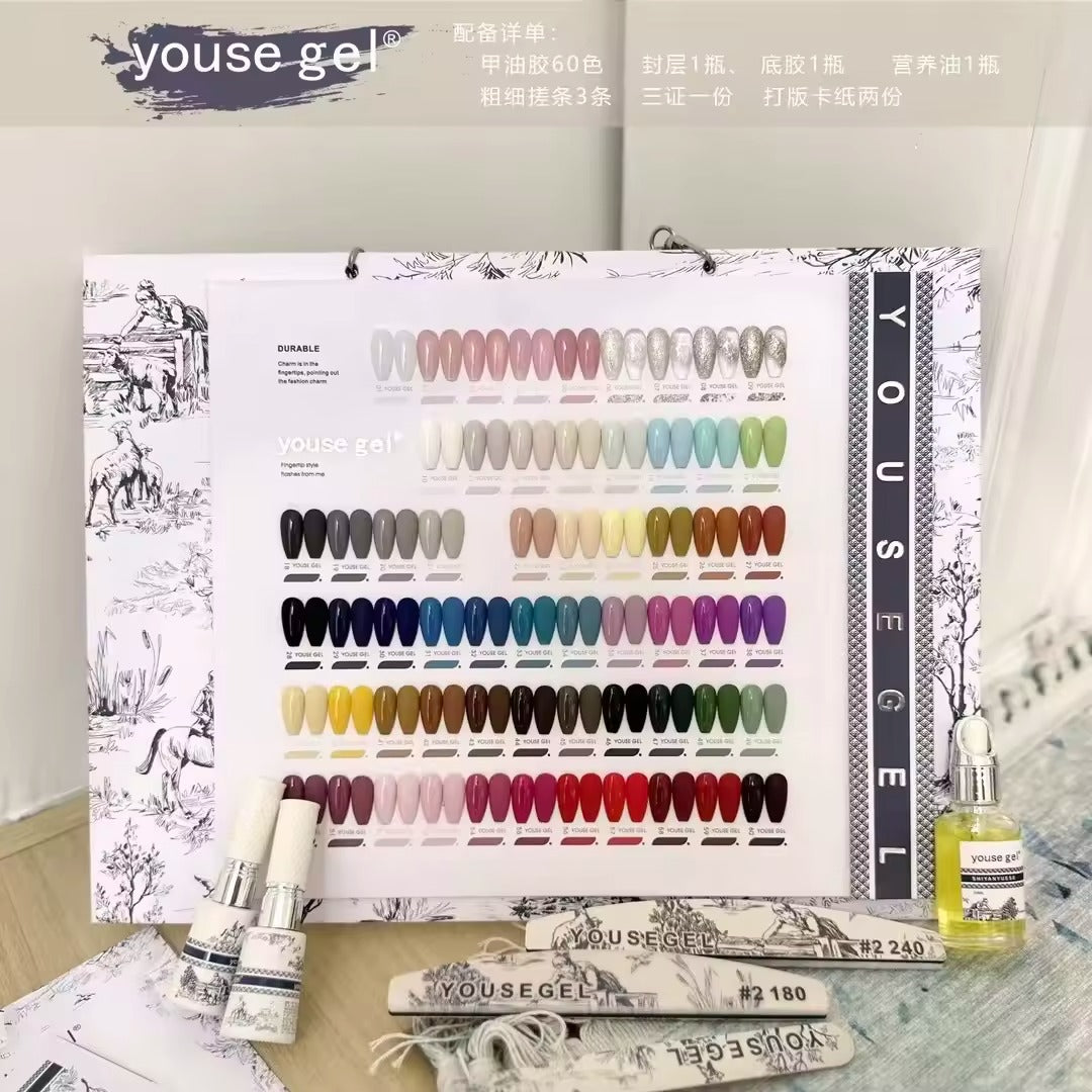 YOUSE GEL 60 Color Gel Nail Polish Kit HEMA & TPO Free with Display Chart (Original)