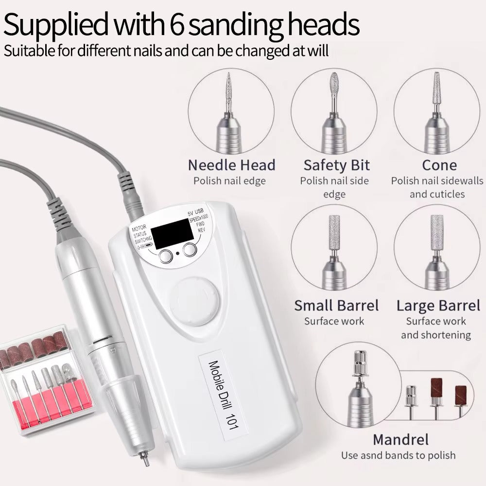 Sevyn Colors Professional Nail Drill Machine 45000RPM – 6 Bits, Low Noise, Portable E-File for Acrylic & Gel Nails