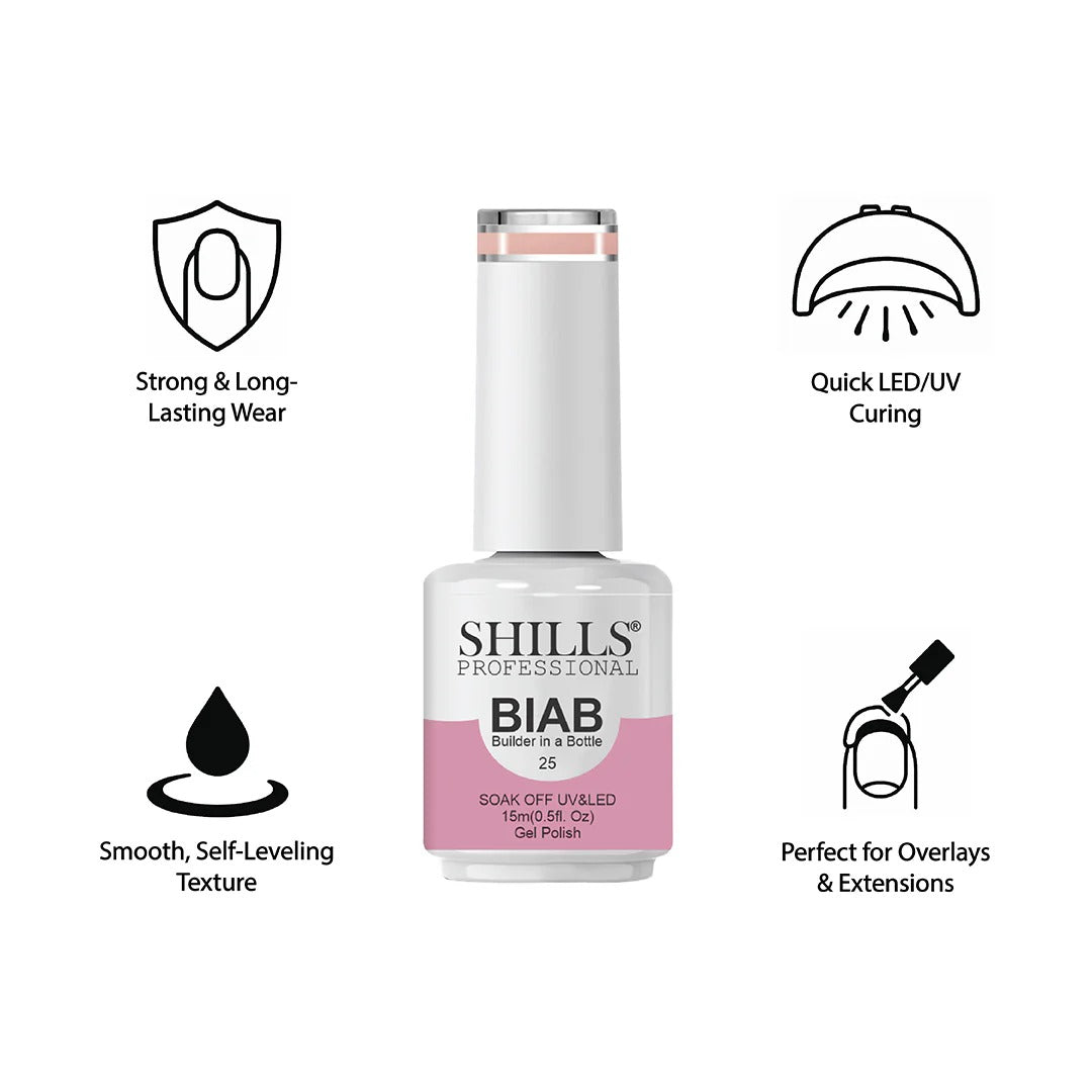 SHILLS Professional BIAB Gel Polish - Builder in a Bottle for Nail Extensions & Overlays (15ml) Shade 25