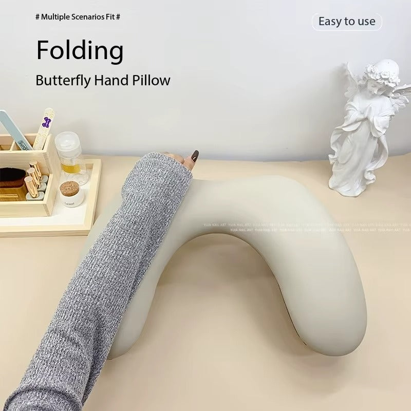 Sevyn Colors Folding Butterfly Hand Pillow | Ergonomic Nail Armrest with UV Lamp Space | Salon & Home Manicure Support