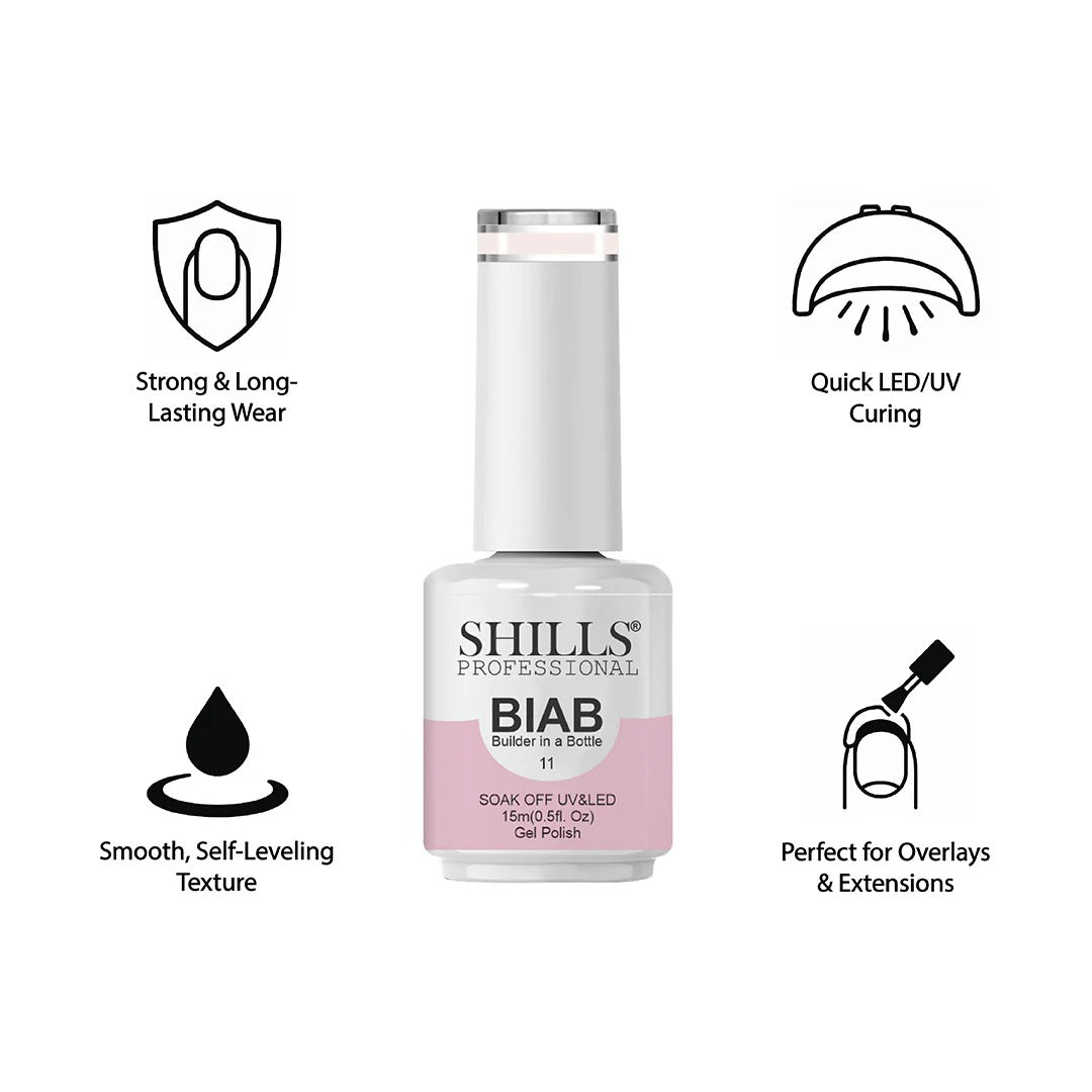 SHILLS Professional BIAB Gel Polish - Builder in a Bottle for Nail Extensions & Overlays (15ml) Shade 11
