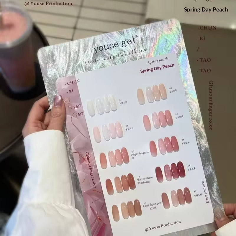 Youse Gel Spring Day Peach Gel Nail Polish Set – 10 Luxury Korean Peach Shades (15ml)