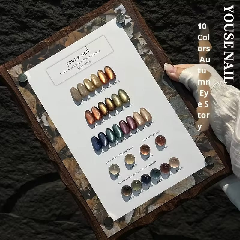 Youse Nail Autumn Story Cat Eye Gel Polish 15ml – 10 Color Set | Free Magnet & Shade Card