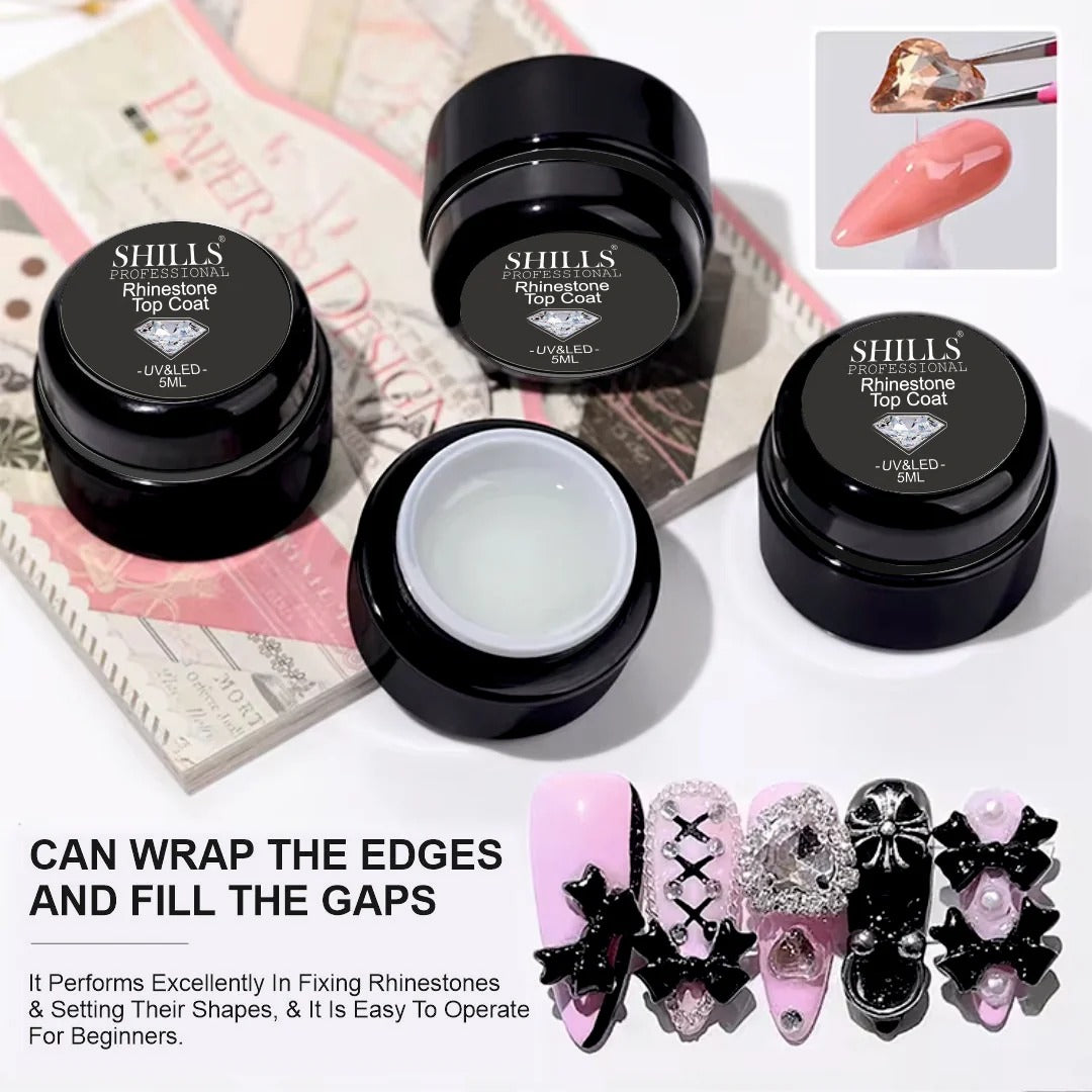 SHILLS Professional Rhinestone Top Coat Gel 5ml | UV LED Crystal Clear Nail Glue