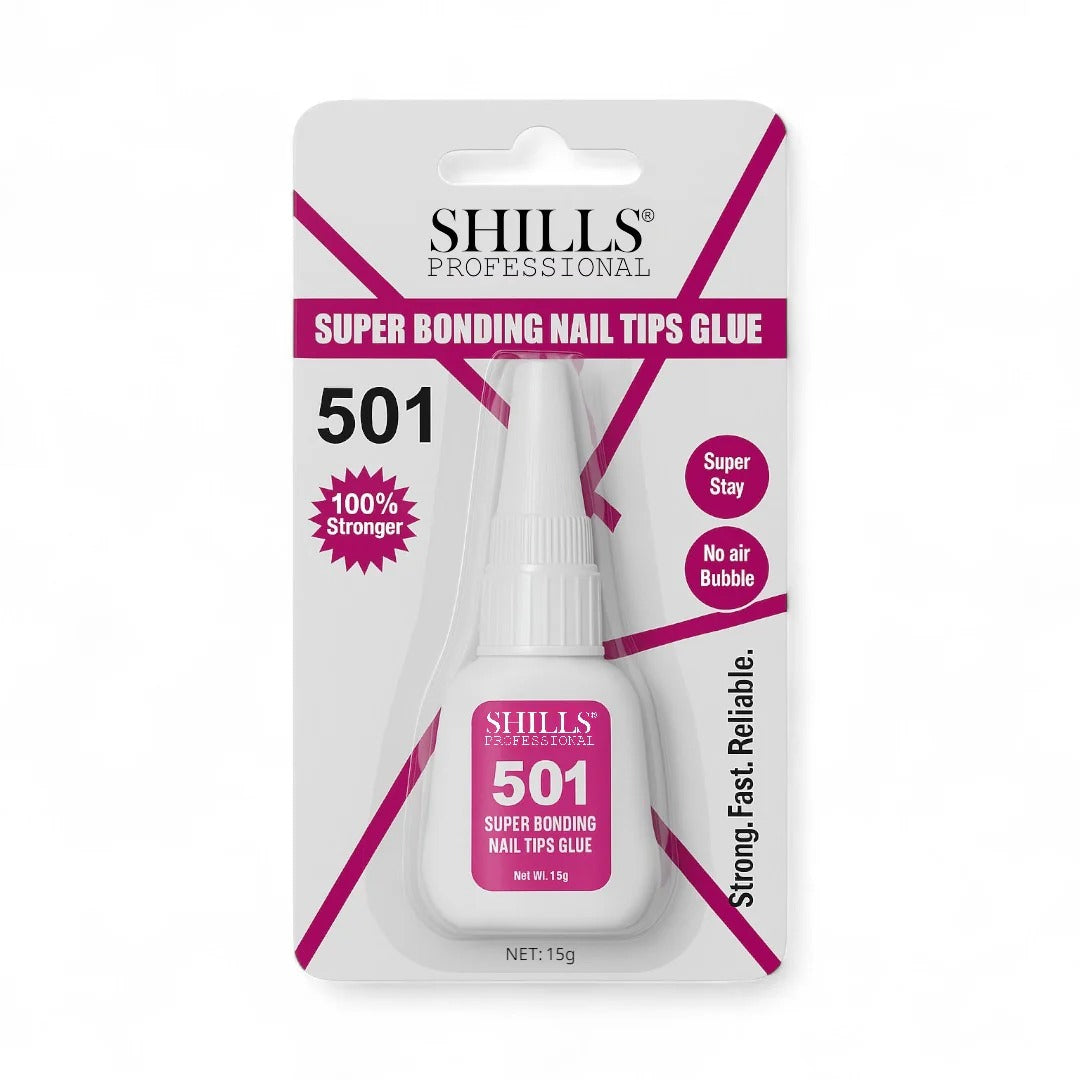 SHILLS Professional 501 Super Bonding Nail Tips Glue 15g | Fast Dry, Strong Hold, Bubble-Free Adhesive for Nail Extensions & Press-On Nails