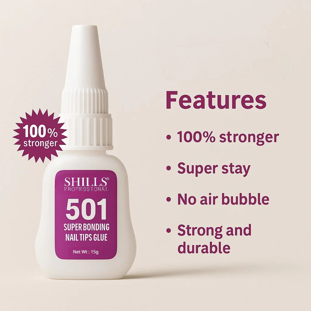 SHILLS Professional 501 Super Bonding Nail Tips Glue 15g | Fast Dry, Strong Hold, Bubble-Free Adhesive for Nail Extensions & Press-On Nails