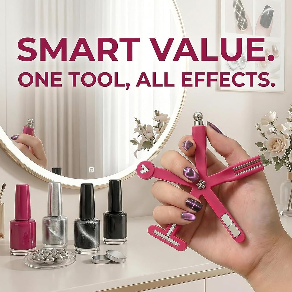 8-in-1 Cat Eye Nail Magnet Tool – Multifunctional Magnetic Nail Art Tool for Cat Eye Gel Polish Designs