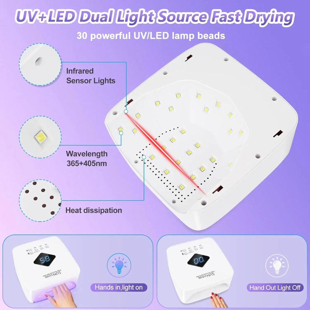 SUN510 Max UV/LED Nail Lamp – 30 Beads, Smart Sensor, Cordless Rechargeable Nail Dryer for Gel, Builder Gel & Polygel (30s/60s/99s Timer)