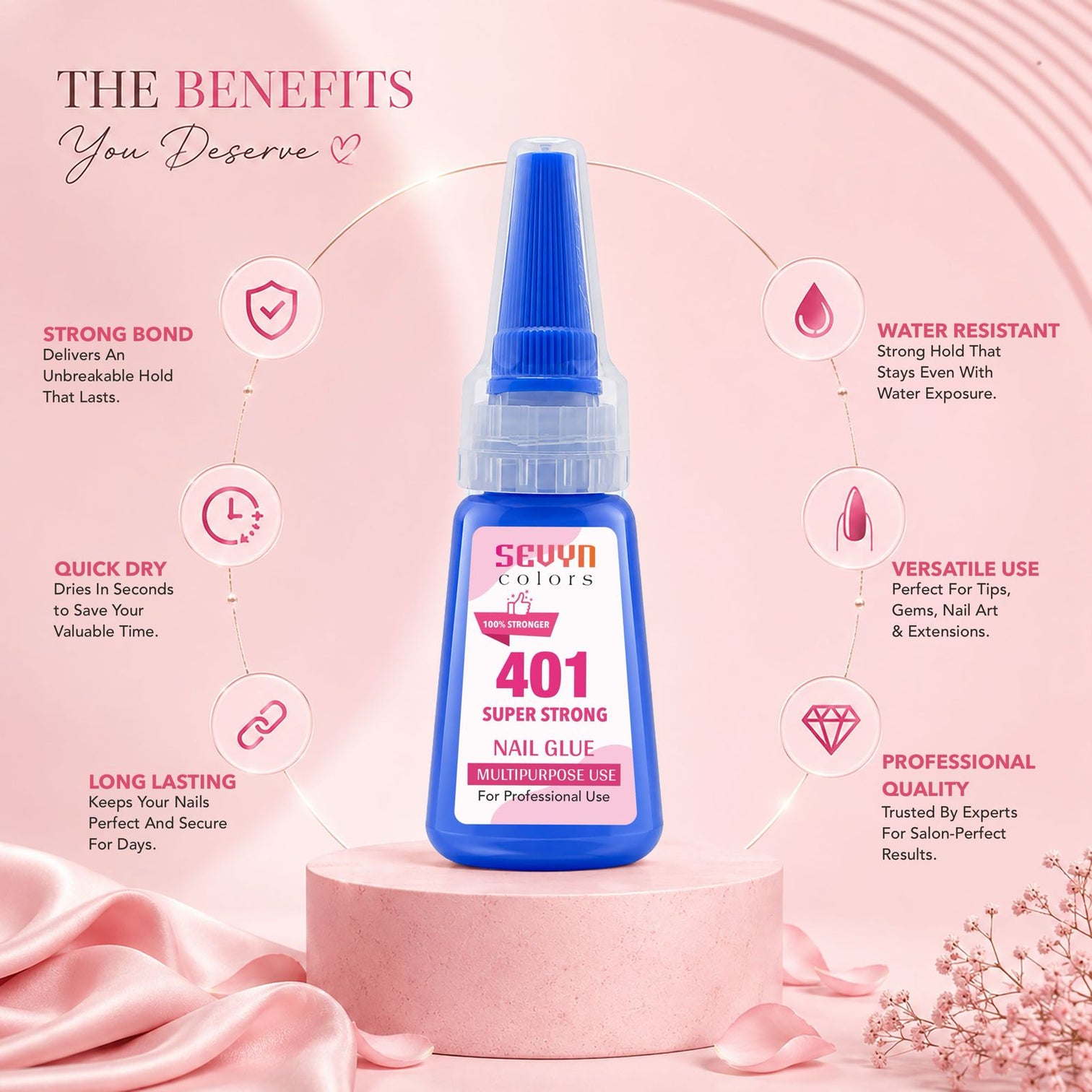 Sevyn Colors Professional 401 Nail Glue 20g – Super Strong Long-Lasting Adhesive for Nail Tips & Nail Art