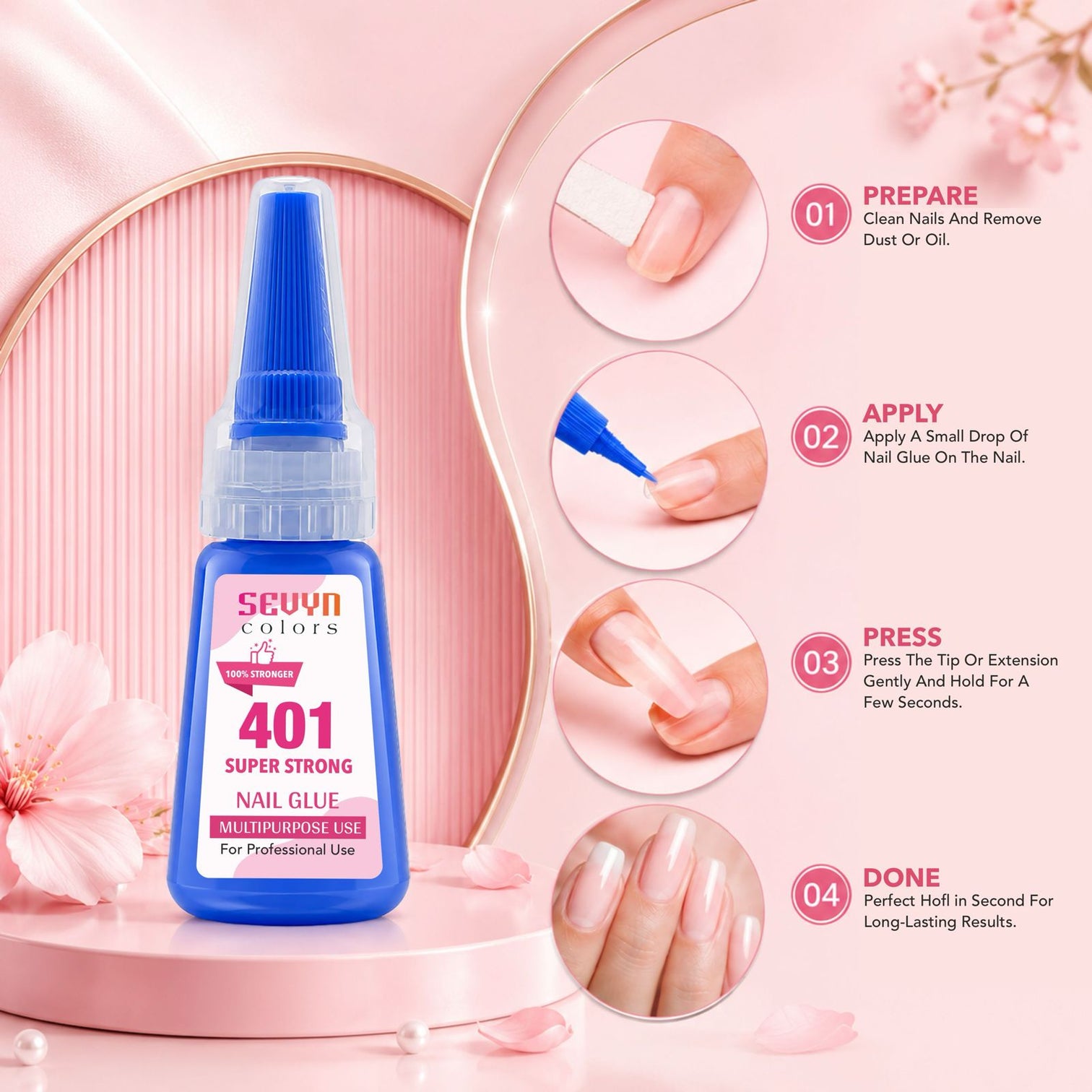 Sevyn Colors Professional 401 Nail Glue 20g – Super Strong Long-Lasting Adhesive for Nail Tips & Nail Art
