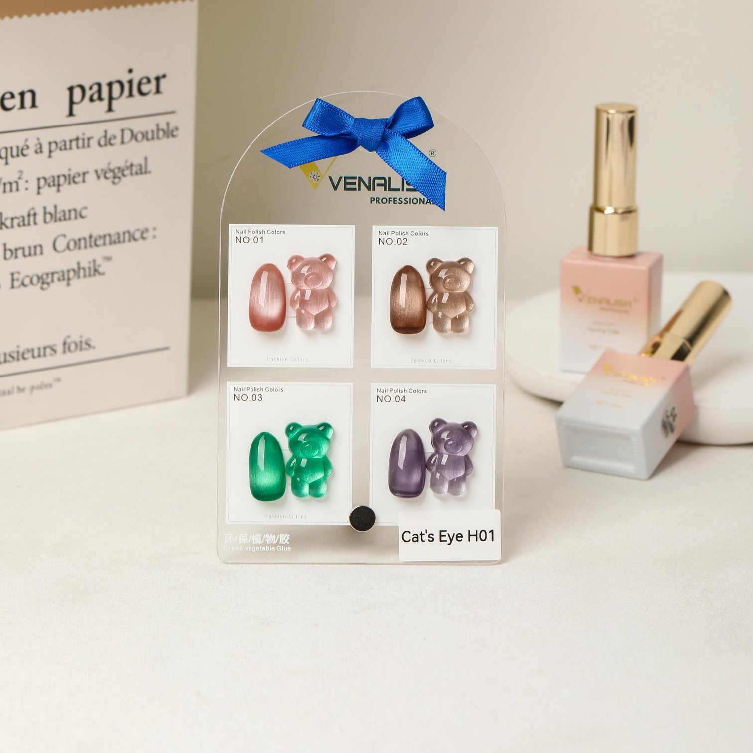 Venalisa Cat Eye Gel Polish Set - 4 Pcs 15ml Magnetic Gel Nail Polish with Shade Chart - H01 Series