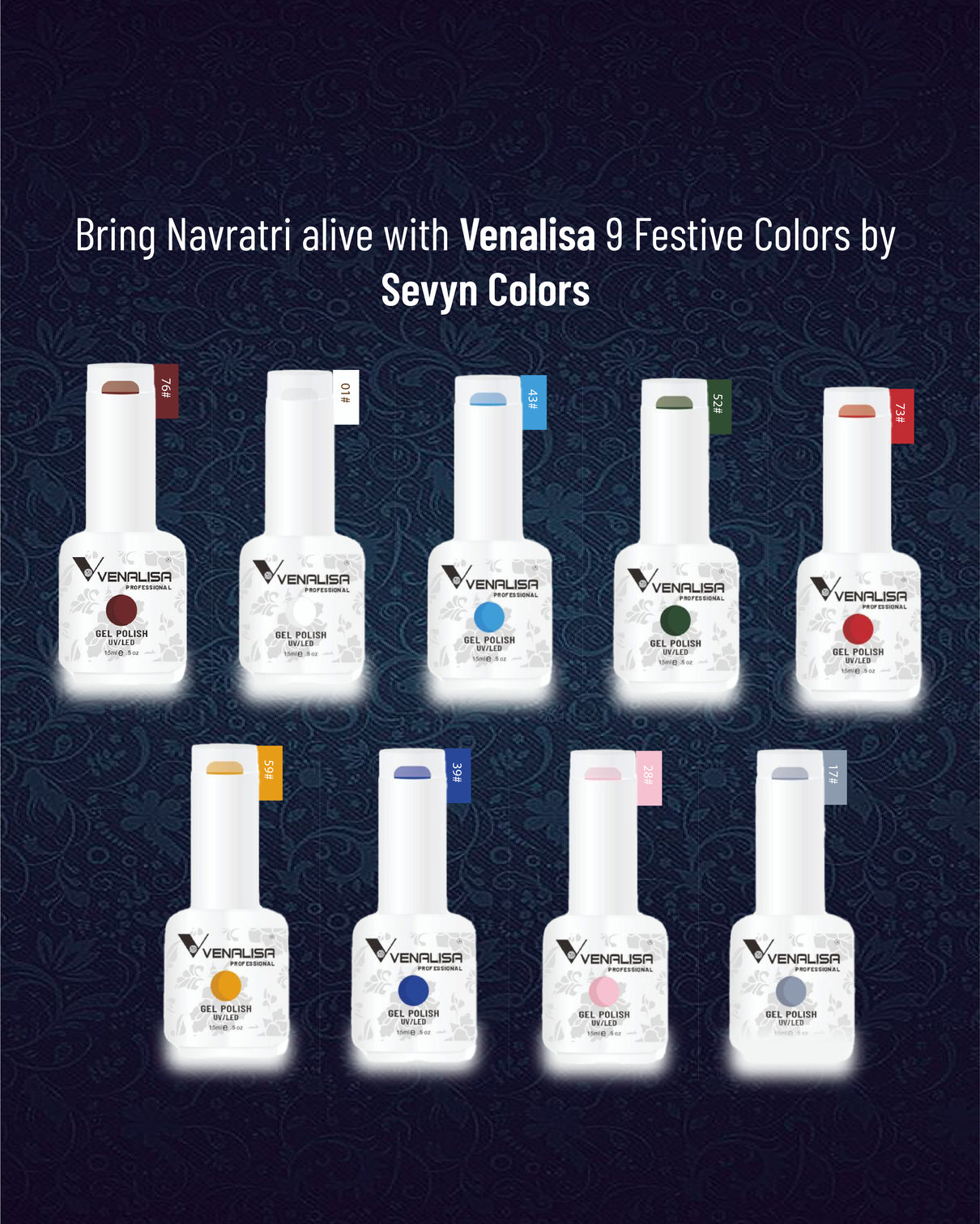 ✨ Navratri Special – 9 Shades Venalisa Gel Polish Set | Long-Lasting UV/LED Gel Nail Colors for Festive Look